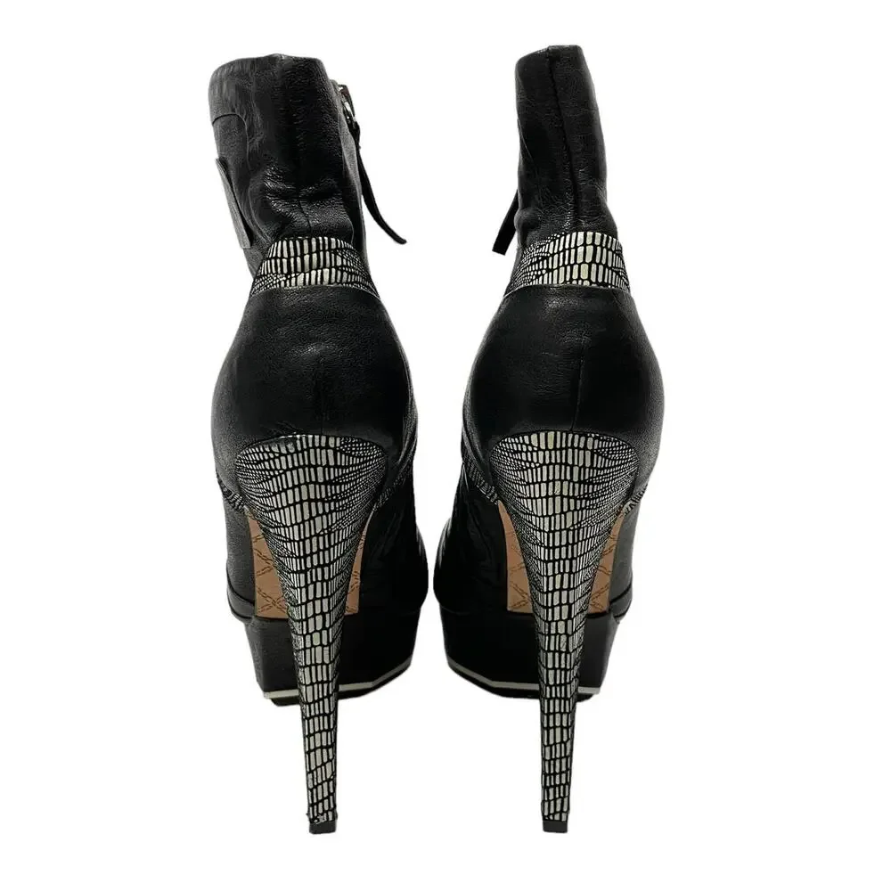 L.A.M.B. | Dorene Black Leather High Stiletto Heel Platform Booties - Picture 4 of 9